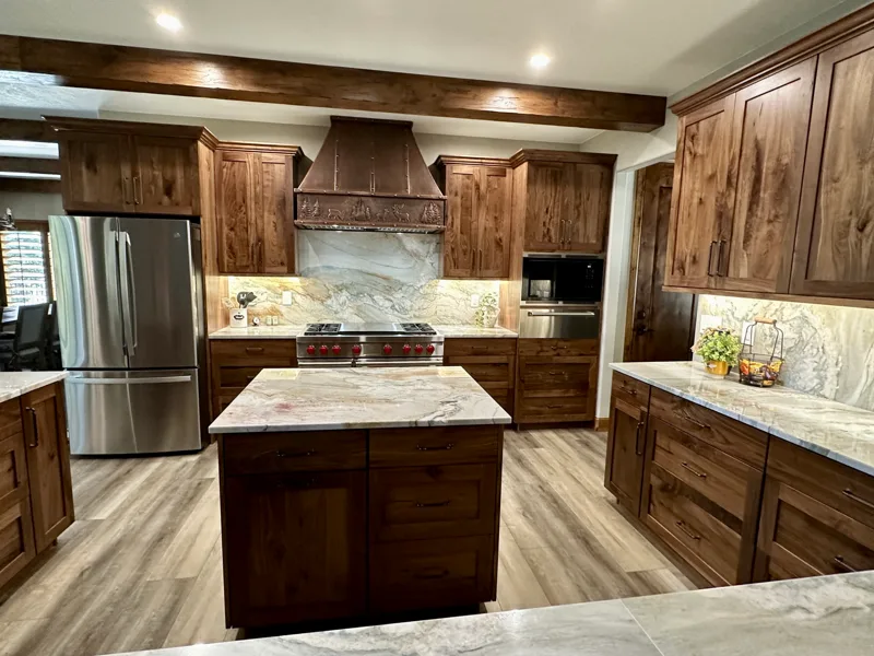 Rustic beam kitchen & bar — custom cabinetry by Cozzens Cabinets, photo 2